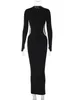 カジュアルドレスMozision Black Long Sleeve Bodycon Maxi Dress for Women 2023秋Oネックレディースファッションエレガントなベスティド