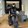 Herrspårar män Autumn Winter Splice Leather Set Korean Streetwear Loose Casual Vintage Short Jacke Wide Leg Baggy Pants Suits Man Man