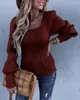 Women's Sweaters Square Neck Long Lantern Sleeve Sweater Fit Chunky Knitted Pullover Jumper Tops