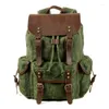 Rucksack Reise Casual Student Retro Draw Rope Herren Öl Wachs Canvas Tasche Trend Oblique T174