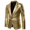 Herrkoppling män blazer 2023 mode dot tryck spaty performance nattklubb guld silver glänsande paljetter jacka smal fit homme