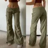 Damesbroek High Street Retro Pocket Cargo Dames Legergroen Losse lage taille Trekkoord Joggingbroek Amerikaans Casual Y2K Vrouw