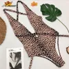 Combinaisons pour femmes Barboteuses Super Sexy Imprimé Léopard Ajusté Femmes Body Col V Profond Beachwear Avec Dos Rembourré Lady Be249b