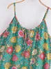Sukienki swobodne eleganckie kobiety zielone kwiatowy nadruk bez rękawów spaghetti pasek plażowy bohemian panie letnie boho midi sukienka szata