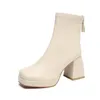 Nette schoenen Mode enkellaarsjes voor dames Hoge hakken Chunky platform Stretchstof Vierkante neus Witte zool Rits Jonge dames laarsjes 231031