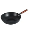 Casseroles Zhangqiu Pot en fer forgé à la main avec couvercle en bois Wok Poêle à frire en acier inoxydable non revêtue Ustensile de cuisine en fonte