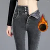 Damesjeans Dames Dik Fluweel Hoge Taille Mager Winter Warm Pluche Stretch Sneeuw Dame Denim Broek Broek