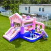 Bouncer House Inflável Com Ventilador Ball Pit Kids Jumper Castle Slide Bouncy Outdoor Indoor Playhouse Para Venda Parque Brinquedos Crianças Brincam Divertido Sorvete Rosa