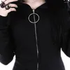 Women's Hoodies Gothic Iron Ring Black Punk Hooded Cardigan Jacket Women Long Sleeve Loose Coat Harajuku Hoodie Zip Up Coats Moletom