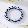 Urok bransoletki 8 mm 10 mm Blue Evil Eye Bransoletka Turcja Oczy życzenia ręcznie robione damskie żywice z koraliki Brzeczenie Elastyczne bransoletki Biżuteria DEL DH3D2