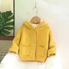 Pullover Herbst und Winter Kleidung Mädchen verdickte Kapuze plus Fleece Pullover Mantel Taschen weibliche Baby Kinder Strickjacke 231030