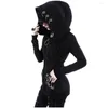 Women's Hoodies Gothic Iron Ring Black Punk Hooded Cardigan Jacket Women Long Sleeve Loose Coat Harajuku Hoodie Zip Up Coats Moletom