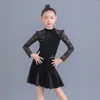 Abbigliamento da palco Ballo latino di velluto nero per ragazze in abito di pizzo Manica ChaCha Costume da performance Bambini Pratica Dancewear YS5197