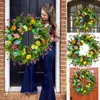 Decorative Flowers Spring Festival Colorful Pink Simulation Wreath Door Outdoor Wreaths For Front All Season