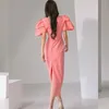 Robes de soirée 2023 Mode d'été Style de célébrité Orange Rose Slim Robe longue Manches empilées Tempérament brillant Jupe pour femmes