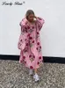 Casual Dresses Loose Floral Women's Dress Stripe Long Sleeve V-neck Printted Maxi Female 2023 Autumn Fashion Eleagnt Ladies Robe