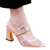 Dress Shoes Women's Pointed Toe Heeled Sandals Summer Retro Breathable Hollow Chunky Heel For Women Closed Ladies High Sandal