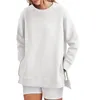 Women's Hoodies Design Round Neck Pullover Side Zipper Casual Loose Long Sleeve Sweater Oversize Solid Clothing Warm Wear Girls S-XL