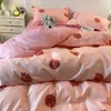 Yatak takımları ins pembe çilek kalp seti kızlar karikatür yorgan kapağı düz sayfa nevresim yastık kılıfı yatak ketenleri ev tekstil