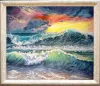 キャンバス上のモダンな海景オイルリビングルームのための嵐の海の波絵、ダイニングルームの家の装飾的な壁アート手作りのフレームなし