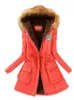 女性のダウンパーカス冬コート女性スイカレッドS3xlラムファーの厚いコットンコート2023スプリングフード付きドローストリングジャケットフェミニナ231030