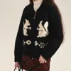 Vrouwen Knits Herfst Winter Wit Vest Oversized Jas Vrouwen Lange Mouwen Revers Trui Cartoon Borduren Koreaanse Y2k Kleding