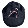 Boll Caps Women Pearl Bowknot Baseball Cap Teens Girl Corduroy Walking Shopping Hat