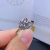 Anel menina moda simulação mosan diamante único diamante ouro branco anel aberto namorada casamento jóias anel festa presente de aniversário ajustável