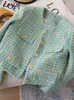 Costumes pour femmes Blazers CJFHJE élégant luxe vert Plaid Tweed veste femmes français Vintage printemps automne blazers occasionnels haute rue court costume manteau 231030