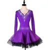 Scen Wear Latin Competition Dance Kjol 2023 Lady's Purple Standard Dancing Dress Adult Elegant Rumba Samba