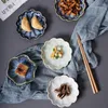 Assiettes japonaises rétro en céramique, plat à Sauce, assaisonnement créatif pétale de fleur côté Pot trempage vinaigre moutarde