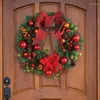 Dekorative Blumen W3JA Weihnachtskranz Große rote Beeren Blumenkränze Party Wand Tür Fenster mit Schleife Dekoration Innenbereich