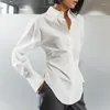 Chemisiers pour femmes décontracté bureau dames hauts à manches longues Vintage chemisier blanc coupe ajustée pli chemise femme col rabattu vêtements Blusas 29368