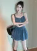 Work Dresses Summer Bule Y2k Two Piece Set Women Korean Fashion Party Denim Shorts Female Button Vintage Tops Casual Suit 2023