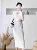 Robes décontractées Vintage noir tricot o-cou évider robe femmes à manches longues élégant fête bureau dame mince pull blanc coréen automne