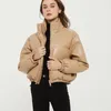 Damen Trenchcoats Winter Stehkragen PU Jacke Mantel Mode europäisch amerikanisch lässig einfache kurze Baumwolle gefütterte Parkas