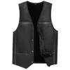 Men's Vests Genuine Leather JACKET Man Sheepskin Waistcoat Autumn And Winter Warm Suit Vest Middle-Aged Elderly Dad