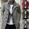 Men's Trench Coats Men Windbreaker Washable Checkered Single Breasted Medium Length Super Soft Coat For Daily Wear