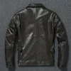 Men's Leather Faux Genuine Top Layer Cowhide Jacket Slim Fit Oil Wax Cow Coat Spring Autumn Men 231031