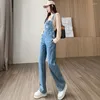 Women's Jeans Vintage High Waist Overalls Women Big Pockets Denim Romper Ladies Wide Leg Harem Jumpsuits Capri