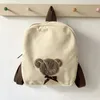 Handbags INS Style Canvas Children Backpack with Cute Bear Embroidery Decoration Korean Students Childrens School Bag Kids Shoulder 231031