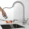 Kitchen Faucets Brushed Nickel Faucet Single Hole Pull Out Sink Mixer Tap Stream Sprayer Head Deck Mounted Cold 231030