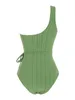 Costume da bagno da donna ZAFUL Cravatta in vita Costume da bagno monospalla Bikini Set Taglio alto Controllo della pancia Costume da bagno dimagrante Curve S-XL Verde