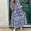 Abiti casual tendenza stampa floreale allentata bohemien elegante manica a 3/4 scollo a V abito femminile primavera autunno abbigliamento donna pieghe lunghe