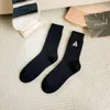 Women Socks Letter A Sock Thicken Ladies Fashion Crew Black Unisex Warm Casual Cotton Sox Girls Autumn Winter Trendy Skarpetki