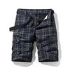 Men's Shorts 2024 Summer Fashion Plaid Cotton Casual Breeches Cargo Men Breathable Quick Dry Multi Pocket Hip Hop