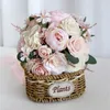 Flores decorativas buquês de casamento para noiva dama de honra rosa artificial flor festa decoração fita de seda