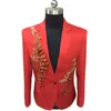 Mäns kostymer blazers vit blommig paljetter broderi kostym jacka män bröllop brudgum tuxedo kostym blazers mens en knapp lapel scen dräkt homme 231030