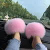 Tofflor Summer Real Fur Slippers Ladies Indoor Furry Fur Flip Flops Kvinnor Plush Fox Fur Slides For Women House Shoes Woment Slipper Beach 231031