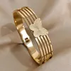 Bangle AENSOA 316L Rvs Trend Liefde Hart Vlinder Brede Armbanden Armbanden Voor Vrouwen Ontwerp Goud Kleur Hollow Sieraden